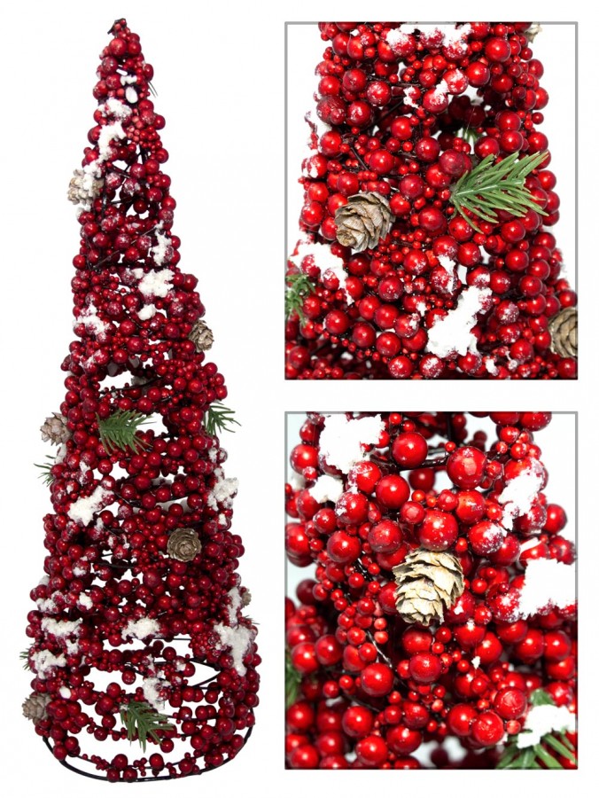 Vine Cone Tree Ornament With Red Berries - 40cm