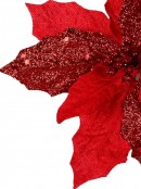 Red Sequin & Fabric Petal Poinsettia Decorative Christmas Flower Pick - 15cm