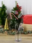64cm Red Berries, White Leaves & A Candy Cane Spray Long Christmas Stem