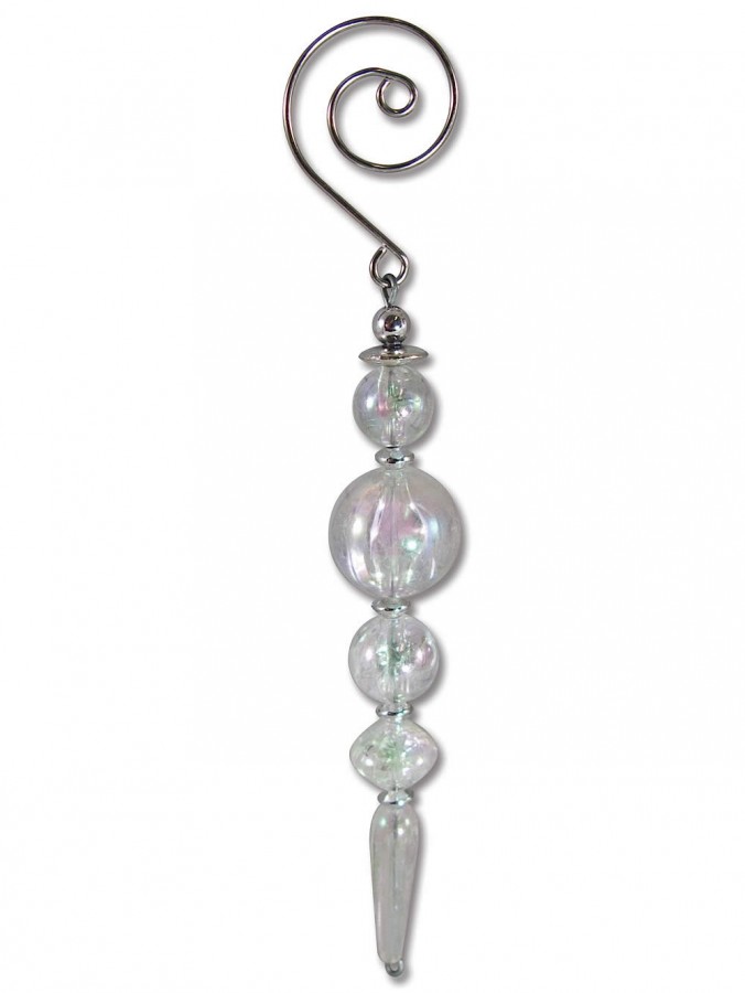 Clear & Iridescent Beaded Icicle Drops - 6 x 14cm