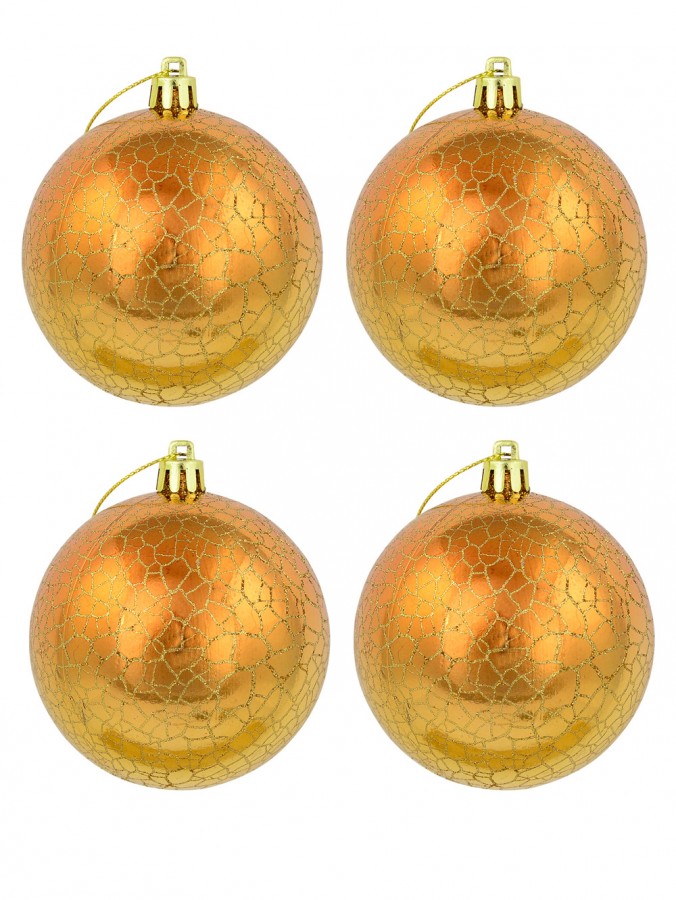 Metallic Gold With Shattered Detail Baubles - 4 x 80mm