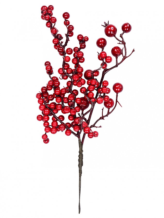 14cm Deep Red Various Sized Berries Spray Christmas Tree Stem Pick