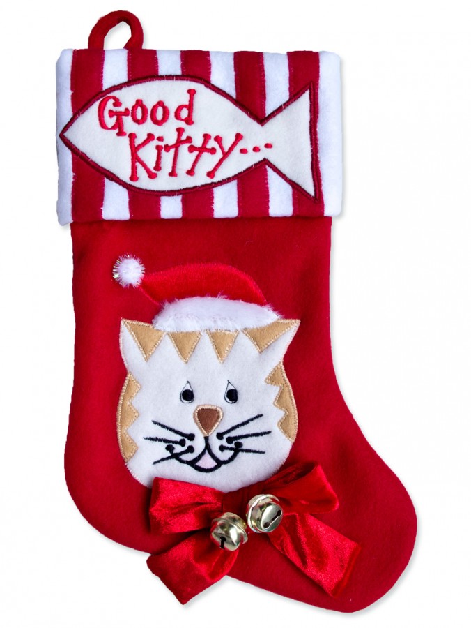 Stockings - Felt With Good Kitty Pattern - 33cm