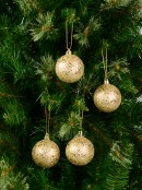 Gold Metallic Ssequin & Glitter Coated Christmas Baubles - 4 x 80mm