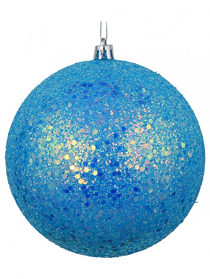 Celestial Aqua Blue & Silver Grand Glitter Encrusted Bauble | 12cm