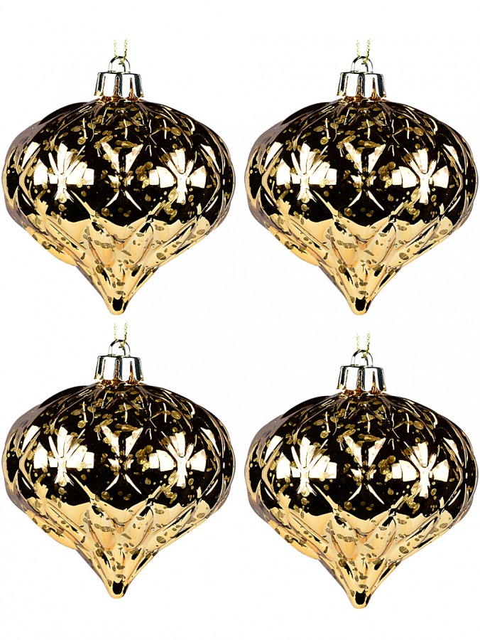4x 80mm Shiny Gold Mercury Like Finish Christmas Onion Baubles
