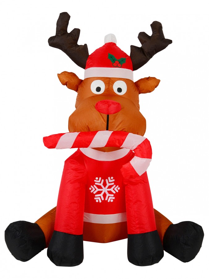 Playful Deer With Candy Cane Illuminated Christmas Inflatable Display - 1.2m