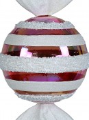 Clear Pink Iridescent & White Stripe Wrapped Christmas Ball Lolly Bauble - 30cm