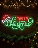 42cm Merry Christmas & Santa Hat Neon LED Display On Acrylic Board