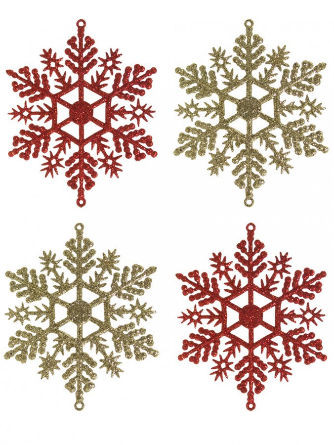 Red & Gold Snowflake Hanging Decorations - 12 x 10cm