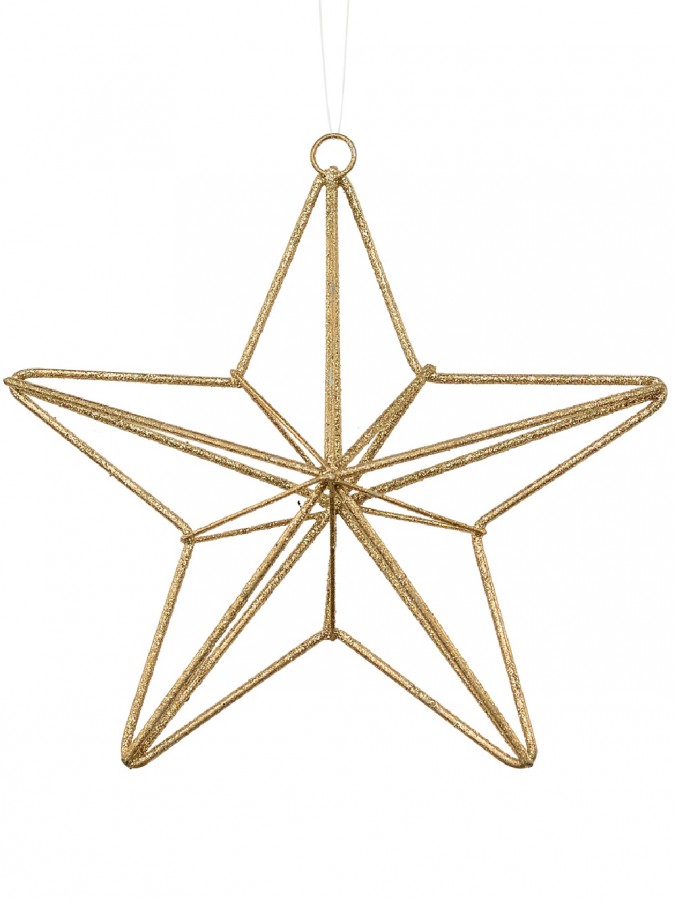 Gold Glittered Twine Wrapped Look 3D Star Hanging Decoration - 18cm