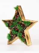 Natural Wooden 3D Star Ornament With Natural Pine Cones & Berries - 35cm