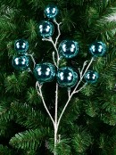 52cm Shiny Turquoise Bauble Spray Long Christmas Stem