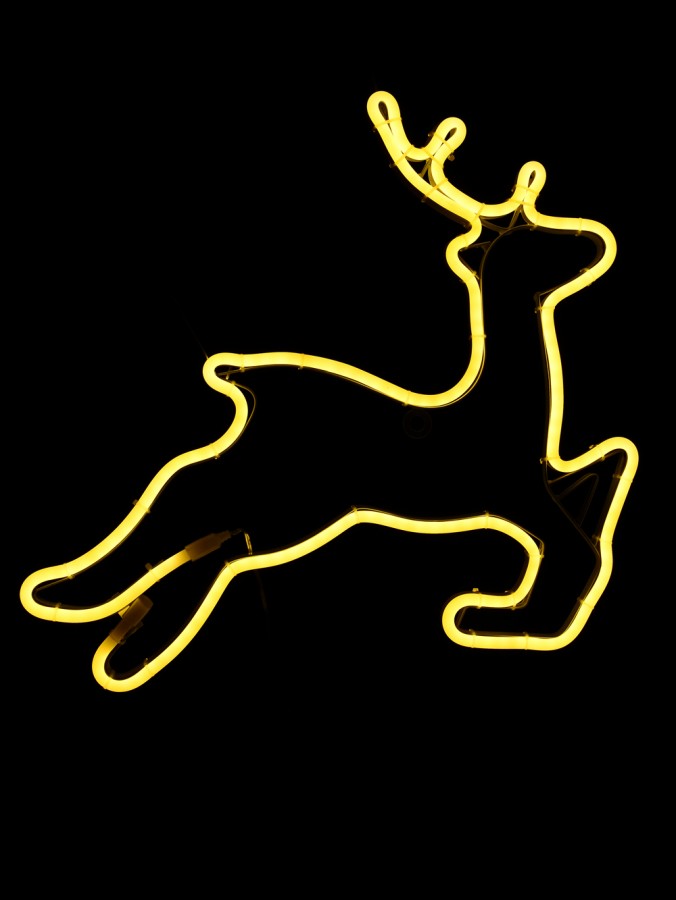 Yellow Prancing Reindeer Neon Flex Rope Light Silhouette - 42cm