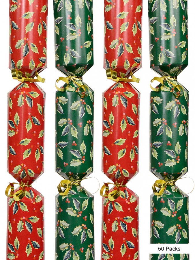 Green & Red With Leaf & Berries Design Bon Bons - 28cm x 50 Pack