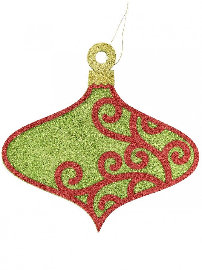 Green & Red Filigree Onion Bauble Shape Hanging Display Decoration - 31cm