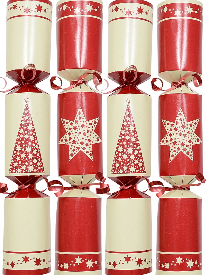 Red & Cream Star Christmas Trees & Stars Cracker Bon Bons - 100 x 25cm