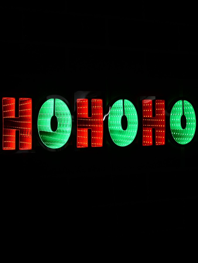 Red & Green LED Double Sided Infinity Mirror ' HO HO HO ' Light Display - 60cm