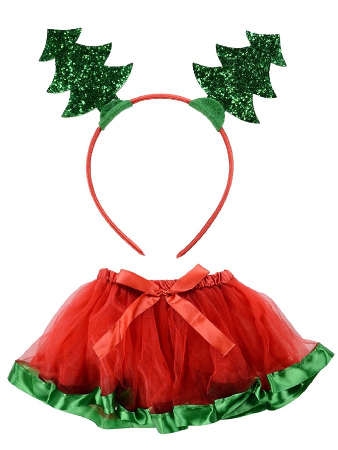 Santa's Cute Lil' Helper Tree Tutu & Headband - One Size For Most 3-8 Year Olds