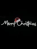 Cool White Merry Christmas With Red Santa Hat Neon Light Silhouette - 76cm