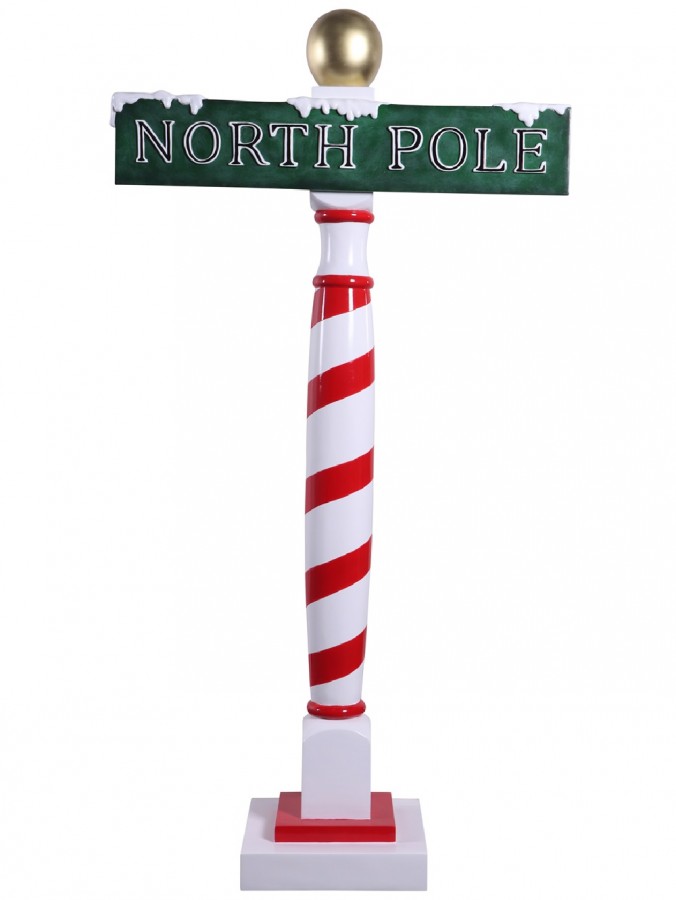 North Pole Signpost Resin Life Size Christmas Statue Decor Ornament - 1.8m