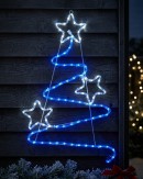 85cm Blue & Cool White LED Wavy Christmas Tree & Stars Silhouette