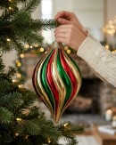 Red Green & Gold Stripe Whimsical Monumental Onion Drop | 28cm