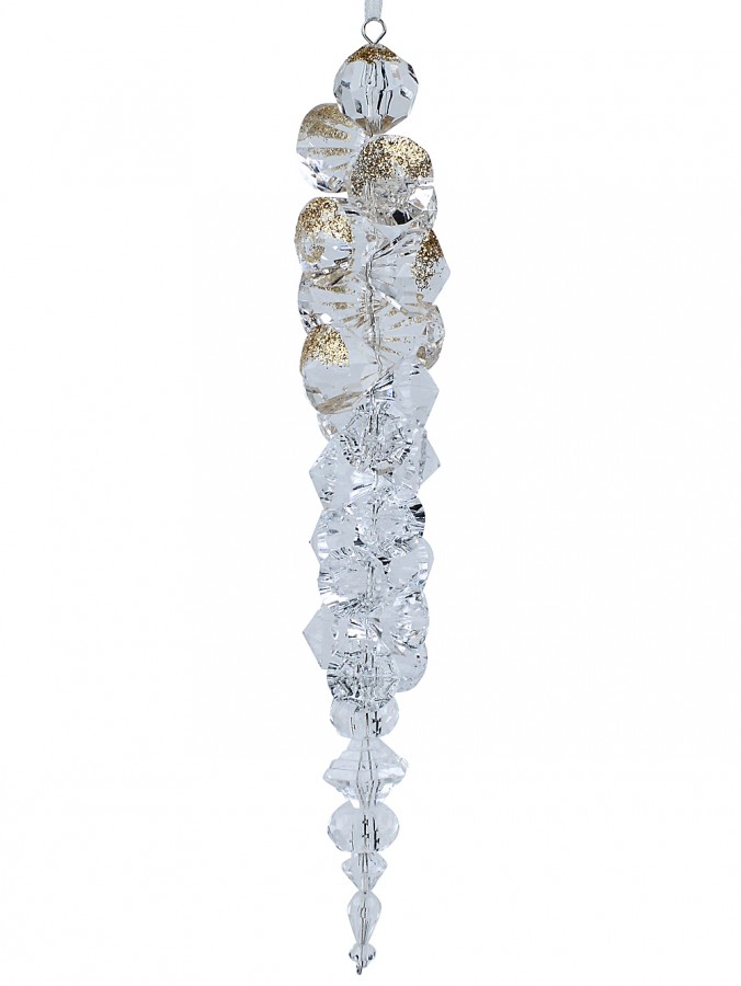 Diamond Simulant Cluster Icicle Decoration With Champagne Glitter - 26cm