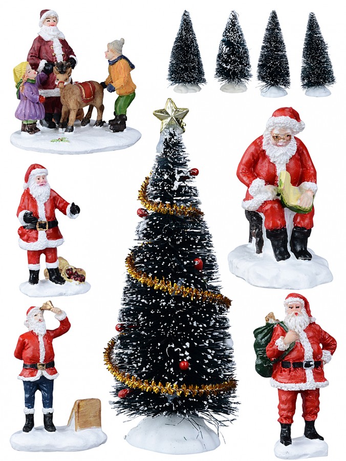 Santa, Father Christmas, St Nick & Kris Kringle Christmas Figurines - 10 Piece Set