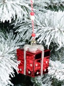 60mm Red Gift Box With Silver Glitter Ribbon Christmas Tree Ornament