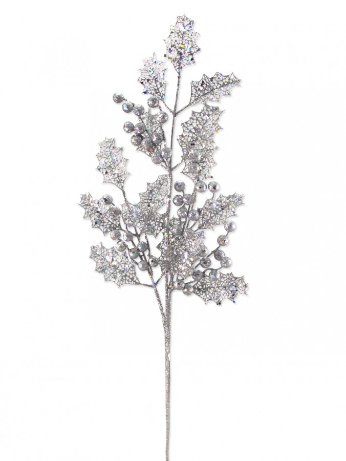 Glittered Mesh Leaves With Berries Pick - 80cm