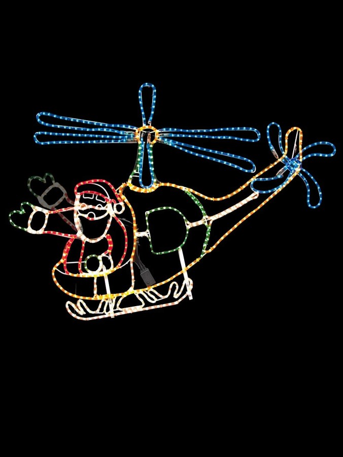 Santa Waving Flying Helicopter Rope Light Silhouette - 1.6m