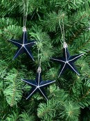 3x 90mm Midnight Blue Christmas Star Baubles With Silver Glitter
