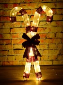85cm Candy Canes & Bow Tinsel Mesh With Warm White LED Light Display