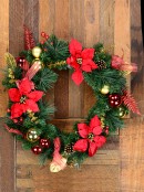 70cm Decorated Wreath With Red & Gold Poinsettias, Baubles, Bows & Foliage