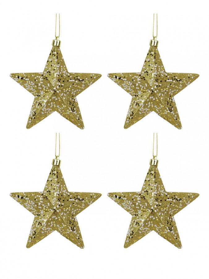 Gold Glitter Star Hanging Ornaments - 4 x 10cm