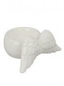 White Winter Ceramic Angel Wing Tea Light Ornament - 12cm