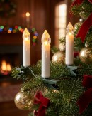 50 Warm White LED Static Flame White Christmas Candles With Clips | 4m