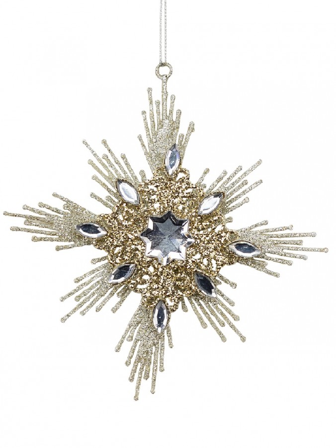 Silver Star & Encrusted Diamante Christmas Tree Hanging Decoration - 15cm