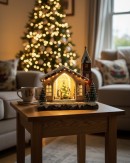 35cm Animated Musical Vigil Of The Nativity Church With LED Rotating Tree