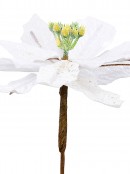 White Sequin & Fabric Petal Poinsettia Decorative Christmas Floral Pick - 14cm