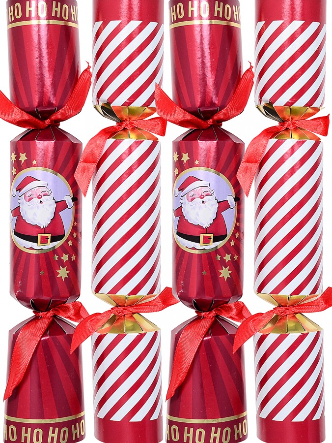 Red & White Santa & Candy Stripe With Shiny Gold Cracker Bon Bons - 8 x 30cm