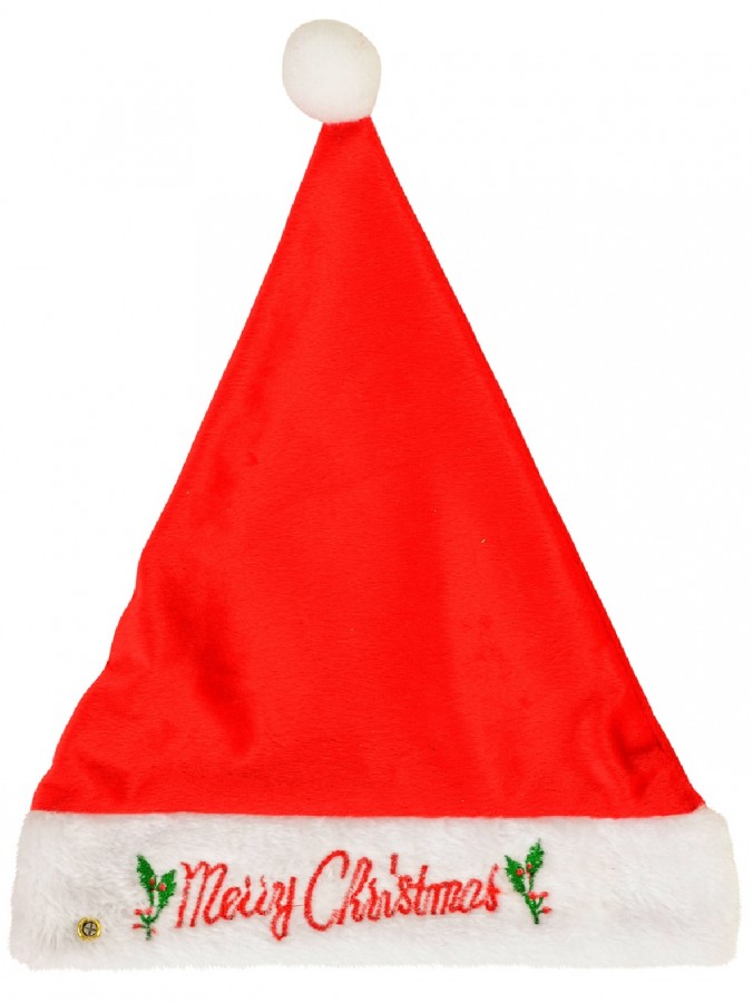 Merry Christmas With Lights Soft Plush Traditional Christmas Santa Hat - 39cm