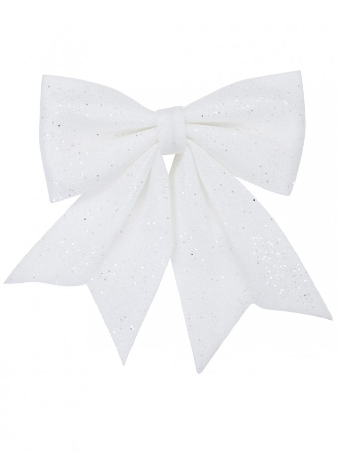 Large White Christmas Bow With Glitter & Sequins Display Decoration - 40cm