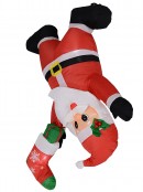 Hanging Upside Santa With Sock Illuminated Christmas Inflatable Display - 1.1m