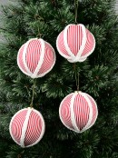 4x Red & White Candy Stripe Braided Rope Whimsical Signature Baubles | 10cm