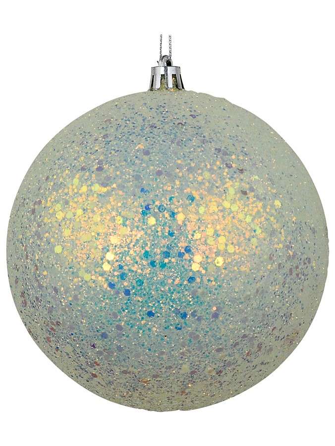 Celestial Frosted Mint White & Iridescent Grand Glitter Encrusted Bauble | 12cm