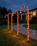 4x LED Christmas Candy Cane Path Lights - Red & White Garden Stakes | 80cm