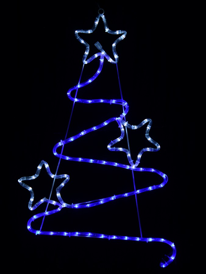 Blue & Cool White LED Christmas Tree With Stars Rope Light Silhouette - 85cm