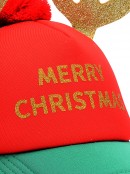 Red & Green With Gold Merry Christmas Reindeer Antler Cap